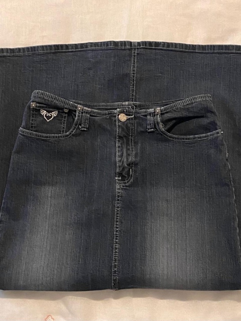 Angels y2k dark wash maxi denim skirt